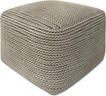 SIMPLIHOME Eastmont Square Pouf - 18 inch Wide Handwoven PET Polyester Ottoman in Cream, Boho Indoor/Outdoor Footstool or Extra Seating for Living Room, Bedroom, or Patio, Assembled